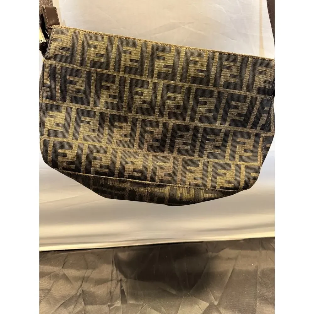 Vintage Fendi Zucca FF Monogram Canvas Leather Baguette Shoulder Bag Italy - Picture 8 of 15